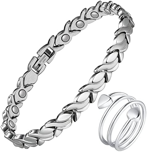 צמיד מגנט של FERACO וטבעת לנשים פלדת טיטניום אולטרה חוזק צמידים מגנטיים לניקוז לימפה עם טבעת נחושת, מתנות