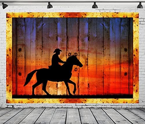 בד 10x8ft בד מערבי קאובויס תפאורה מערבית מערב פרוע קאובויס קאובויס רקע רקע צללית של קאובוי רוכב על סוס בר בשקיעה