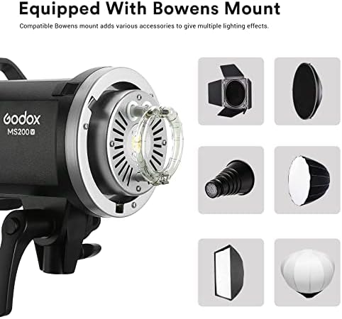 Godox MS200-V MS200V 200W Strobe Flash, 2.4 גרם אור סטודיו קומפקטי אור פלאש, זמן מיחזור 0.1-1.8s,