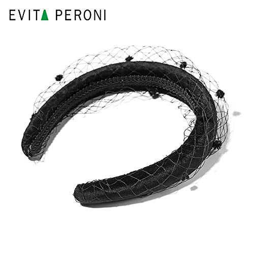 Evita Peroni גדול קטיפה שחורה גזה וינטג 'Bowknot שיער פס רצועת ראש טופר קליפים פוני אלסטי עם פנינת