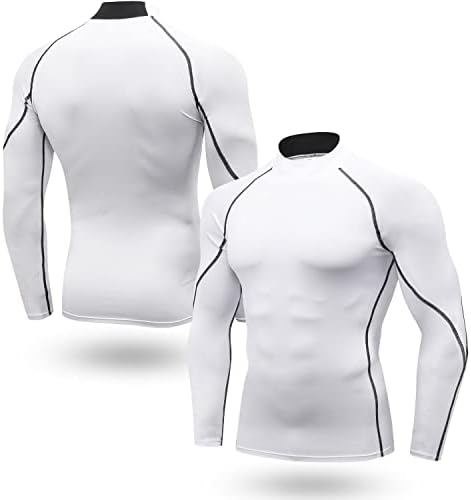Odoland Mens 3 חבילות חולצות דחיסה של שרוול ארוך, חולצות צווארון גולף מדומה, אימון פעיל שכבת בסיס יבשה קיר