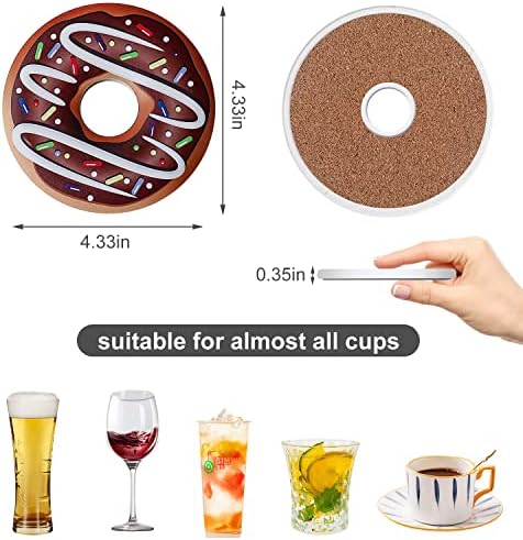 סט דרשו של 6 תחתיות קרמיקה מצחיקות למשקאות, תחתיות משקאות סופגניות חמודות לעיצוב שולחן קפה, חופי