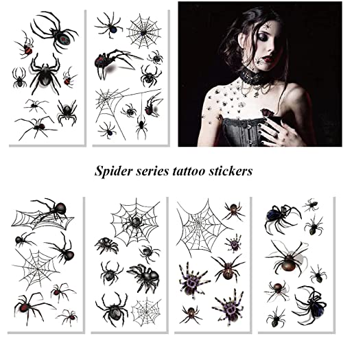 ביילינג 10 גיליונות עכביש אינטרנט זמני קעקועים מדבקות ילדים מבוגרים שחור קורי עכביש מזויף קעקועים עבור פנים