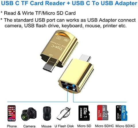מתאם USB C ל- USB, 2 בסוג C זכר ל- USB 3.0 מתאם נקבה עם USB C Micro SD TF Card קורא תואם ל-