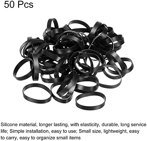 פטיקיל סיליקון גומי גומי קשרי כבלים 50 יחידות ללא החלקה 1 7/8 שחור שטוח לעטיפת חוט, עטיפות תיקים,