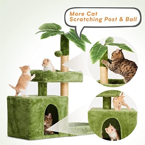 טסקומון 31.5& 34; חתול עץ חתול מגדל עבור מקורה חתולים עם עלים ירוקים, חתול דירה מפנק בפלאש חתול בית