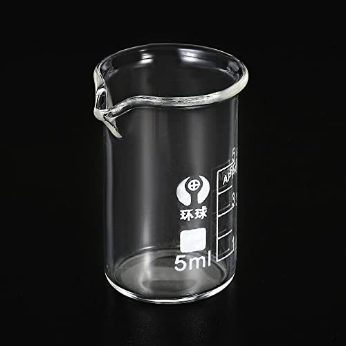 פטיקיל 5 מיליליטר כוס זכוכית בצורה נמוכה, 3.3 בורוסיליקט זכוכית בוגר מודפס בקנה מידה מדידת כוסות עם זרבובית
