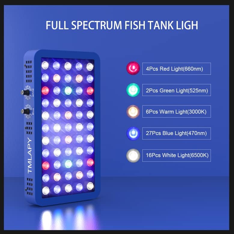 טמלאפי 165 וואט הוביל אור אקווריום מים מלוחים ספקטרום מלא, אורות מיכל דגים לד, מצבי תאורה כפולים עבור