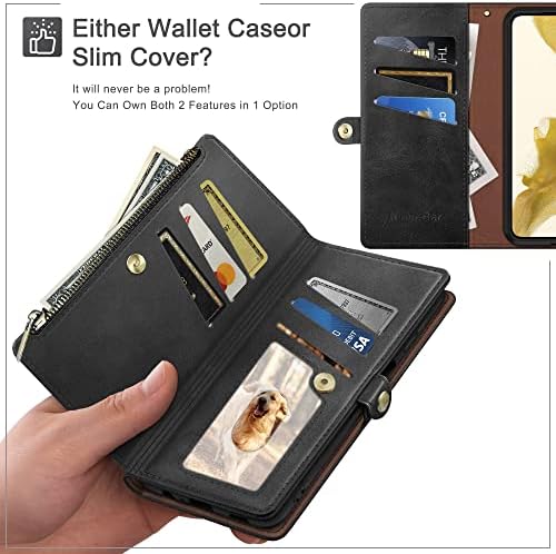 עבור סמסונג גלקסי 13 5 גרם ארנק מקרה עם רוכסן חסימת כרטיס אשראי מחזיק, להעיף פוליו ספר עור מפוצל טלפון