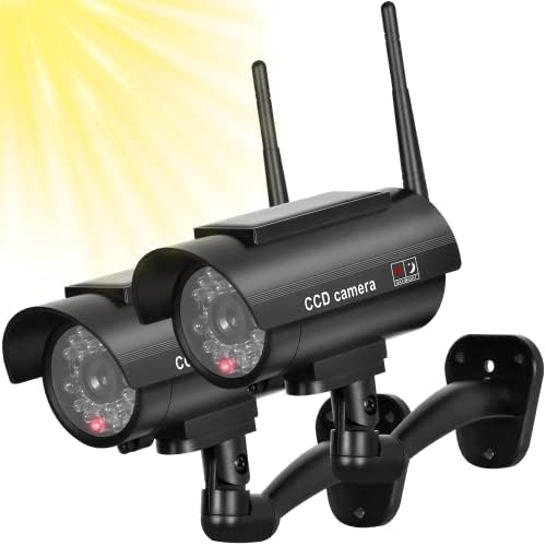 BNT מצלמת אבטחה מזויפת מופעלת סולארית, מצלמת אבטחת דמה של דמה מדומה מערכת מעקב מדומה עם חיישן אור מהבהב
