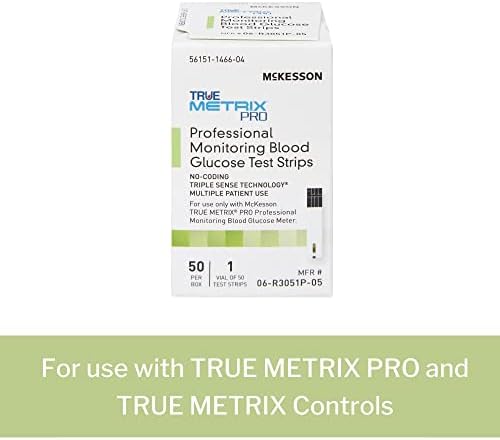 McKesson True Metrix Professional פיקוח על פסי בדיקת גלוקוז בדם, 50 רצועות, 24 חבילות, 1200 סהכ