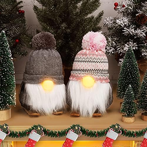 קטיפה של גנמוס חג המולד, קישוטי חג המולד של 2 גנום עם LED אור סרוגה בעבודת יד סרוגה שוודית שוודית
