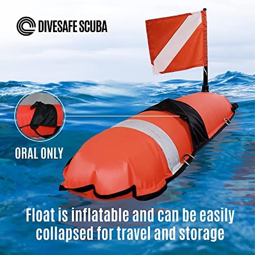 Divesafe Torpedo Buoy Float לצלילה צלילה, דיג חנית, צלילה חינם, שנורקלינג ושחייה - כולל 11 קליפים/להקות לאביזרים,