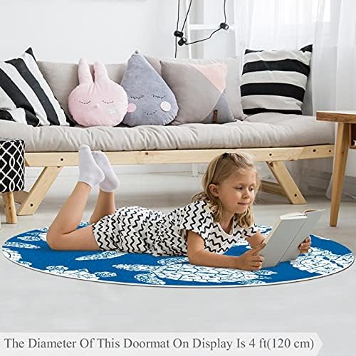 Llnsupply ילדים שטיח 4 רגל שטיחים שטחיים עגולים גדולים לבנות בנים תינוקת - בוהו ים צב צב כחול, עיצוב בית