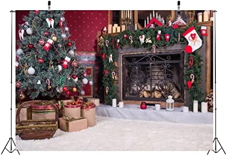 Beleco 10x8ft בד חג המולד תפאורה מקורה צילום תפאורה אח אח חג המולד מתנות עץ רקע לחג המולד לשנה החדשה ציוד