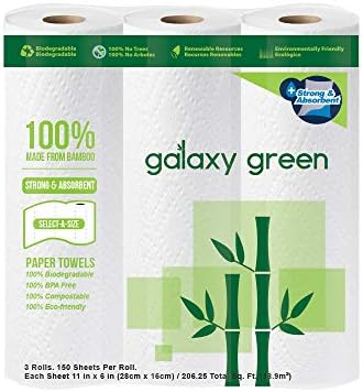 מגבת נייר דינמית, גלקסי ירוקה במבוק מגבת 150 סדין 2 רובדי, 3 ספירה, לבן