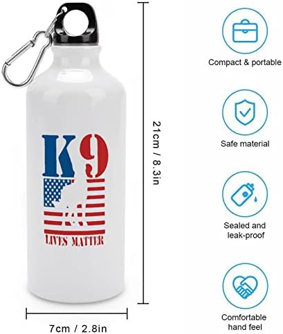 K9 חי דגל חומר ספורט בקבוק אלומיניום נייד בקבוקי מים ספורט ניידים עם קרבינר ומכסה טוויסט
