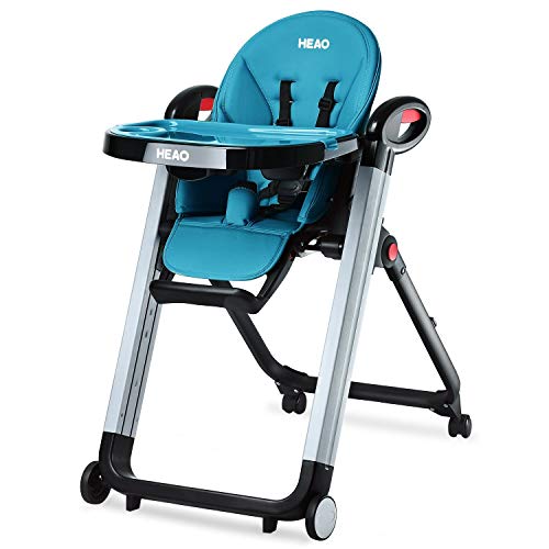 הייאו תינוק כיסא גבוה להמרה כדי פעוט כיסא, שכיבה כיסא עם 7 גבהים 4 גלגלים, מתקפל שטח חיסכון כחול