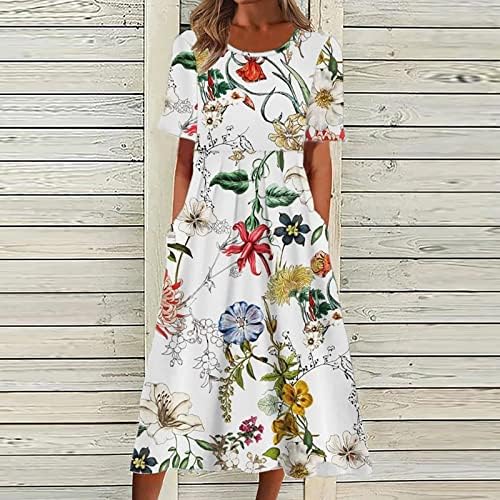 פגלביס נשים 2023 שמלות קיץ ארוכות שרוול קצר הדפס פרחוני שמלת חוף מזדמן טרנדי שיוט בוהו שמלה זורמת כיסים