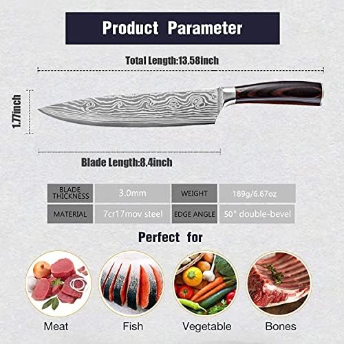 שף סכין 8 אינץ מטבח סכין מקצועי בשר סכין עם ארגונומי ידית אריזת מתנה למשפחה & מגבר; מסעדה, גרמנית גבוהה