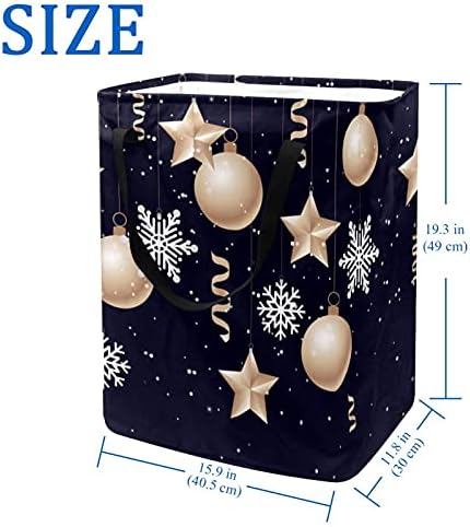 תליית פתיתי שלג חג המולד כדור כוכבים סל כביסה, 60 ליטר סל כביסה בודד עם ידיות ארוכות לאחסון צעצועי בגדים,