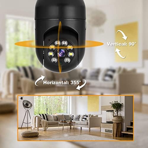 מצלמת אבטחה חכמה של Eversecu Tuya עם מחבר E26/E27 1080p Wifi Wifi CCTV PTZ מצלמה דו כיוונית/גילוי