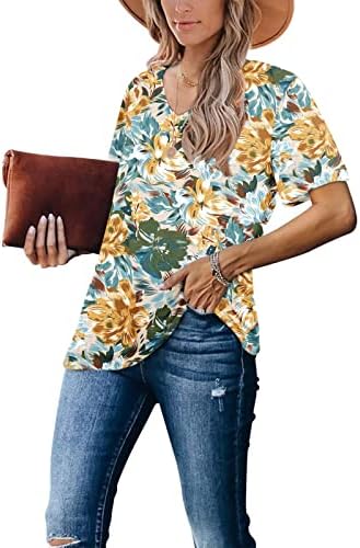 נשים של קיץ מתגנדר טוניקת חולצות מודפס צווארון קצר שרוול האצטקים חולצות חידוש רופף בכושר יוצא חולצות