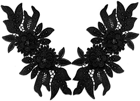 Ruinuo 3D תחרה חרוזי פרחים טלאי אפליקציה תפור על טלאים אפליקציות רקמה ריינסטון תפירה שמלת כלה צווארון עיצוב