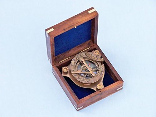 המפטון ימי 3 זכוכית-101 שעון שמש משולש עתיק של קפטן עם תיבת סיסם 3 - מצפן פליז ייחודי