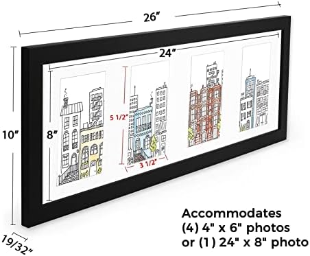 מסגרת תמונה של קולאז 'אדג'ווד עם זכוכית ועץ אמיתית - מחזיקה 4 תמונות x6 או 8 x24 פנורמי, 10 x26, שחור