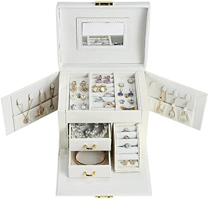 מארגן קופסאות תכשיטים מהירות עם מראה, תכשיטים מארז תכשיטים עגילי עגילים צמידים טבעות שרשראות, קופסת