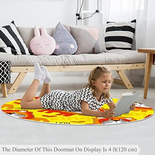 Llnsupply ילדים עגולים לילדים שטיח שטיח קריקטורה מצוירת דפוס אריה חיה משתלת כרית שטיח