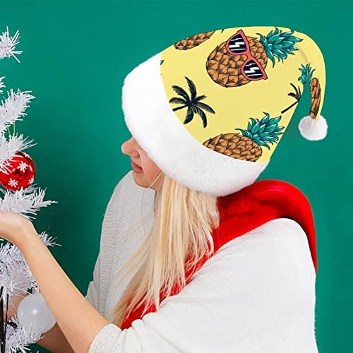 אננס עם משקפי שמש מצחיק חג המולד כובע סנטה קלאוס כובעי קצר קטיפה עם לבן חפתים עבור חג המולד