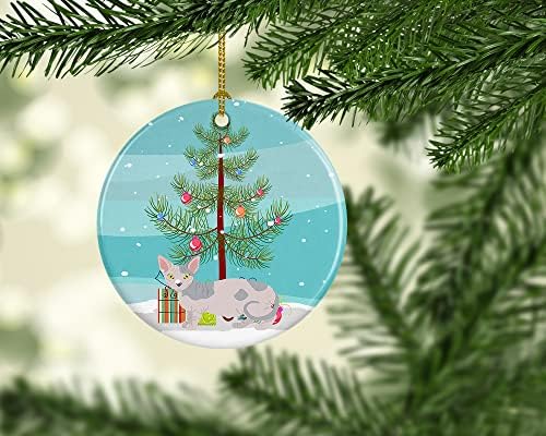 אוצרות קרוליין CK4655CO1 חתול מינסקין קישוט קרמיקה לחג המולד שמח, קישוטים לעץ חג המולד, קישוט תלוי לחג המולד,