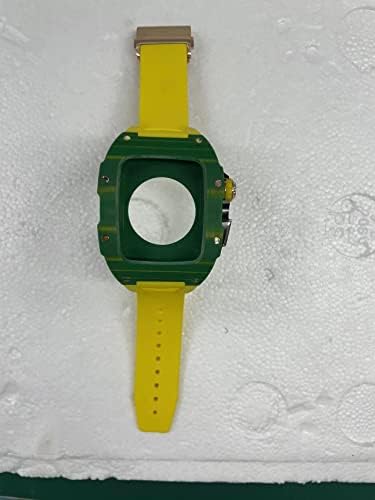 CNHKAU סיבי סיבי פחמן עבור Apple Watch 7 45 ממ פס אבזם נירוסטה עבור IWatch 6 SE 5 4 סדרה 44 ממ רצועת ערכת שינוי