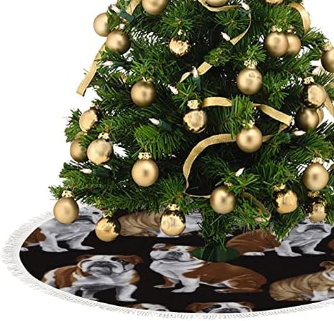 כלבי בולדוג מצחיקים חצאית עץ חג המולד עם גדילים קטיפה קצרה, 3 גדלים