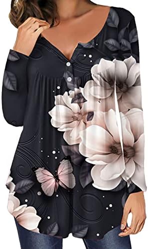 בוהו הנלי חולצה לנשים פרחוני הוואי חולצת טי מחמיא להסתיר בטן נדנדה חולצה כפתור צווארון גבוה נמוך מתגנדר למעלה