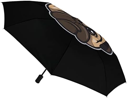 פאג כלב ראש אוטומטי מטרייה נייד מתקפל מטרייה נגד אולטרה סגול עמיד למים ואטום רוח נסיעות מטריות אוטומטי פתוח