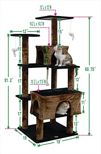 ללכת לחיות מחמד מועדון 61 חתול עץ קיטי גרדן חתלתול מגדל בית ריהוט עם שתי דירה מיטות לחתולים מקורה,