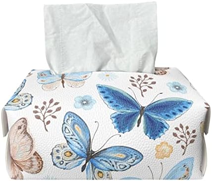 Pzuqiu Blue Butterfly Coxue Coxue עור מלבן עור מחזיק רקמות עור אטום מים מארגן דקורטיבי נייר