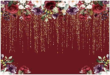 מצחיק 7 * 5 רגל בורדו אדום פרחים רקע זהב גליטר פרחוני מסיבת יום הולדת צילום רקע כלה מקלחת חתונה ילדה מבוגרים יום