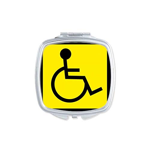 אזהרת סמל צהוב שחור נכים אדם כיכר מראה נייד קומפקטי כיס איפור כפול צדדי זכוכית