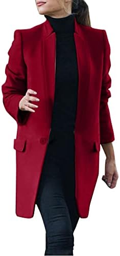 WDGFV נשים בלייזר ארוך, בלייזר עבודה מוצקה משרד חליפה עסקית חליפה רשמית שרוול ארוך ז'קט מזדמן בלייזר שחור