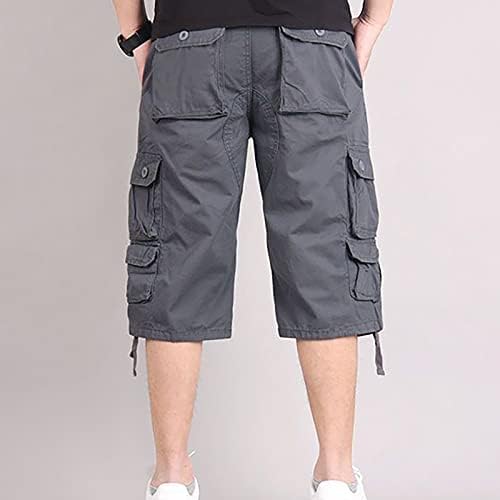 מכנסי מטען לגברים מקצרים אופנה מזדמנים אמצע מותניים בצבע אחיד כיסים מכנסיים קצרים חיצוניים גברים