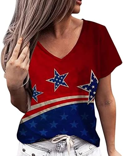 חולצות פטריוטיות לנשים דגל אמריקאי שרוול קצר שרוול O צוואר חולצת טריקו כוכבים מפוספסים פסים