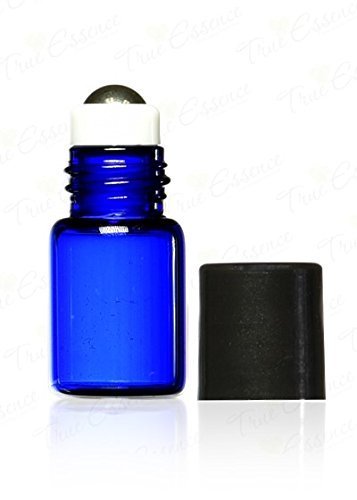 WOIWO 12 יחידות קובלט זכוכית כחולה מיקרו מיני רול-און-און-על בקבוקי עם כדורי גלילה נירוסטה וכובע שחור לבשמי
