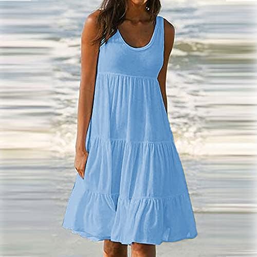שמלת קיץ לנשים 2023 חופשת אופנה קיץ צבע אחיד שמלת חוף מסיבה ללא שרוולים
