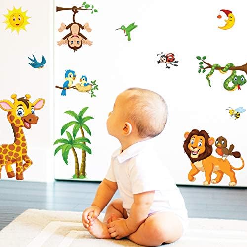 בעלי חיים מדבקות קיר לילדים - עיצוב חדר לתינוקות מדבקת קיר פעוטות מדבקות חדר שינה למידה מדבקה נשלפת משתלת