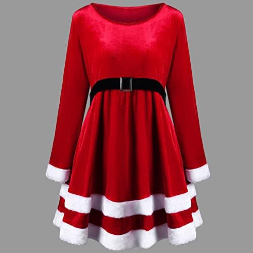 חג המולד נשים קוקטייל שמלות שמלות קטיפה ארוך שרוול צוואר קטיפה מכפלת פסטיבל מיני סוודר שמלה עם חגורה