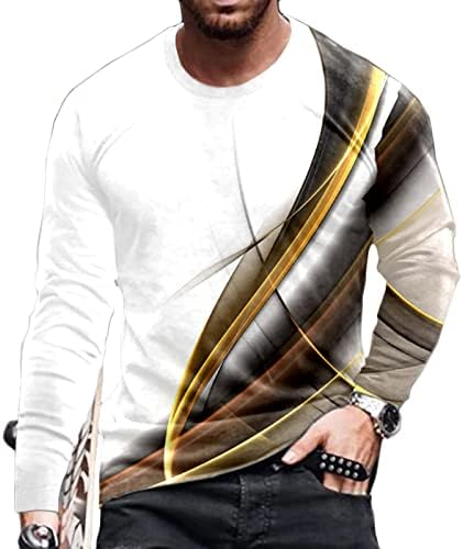 חולצת טריקו של שרוולים ארוכים של גברים ספורט קו סוודר צוואר עגול קו תלת מימד תלת מימד חולצה מודפסת חולצה חולצה